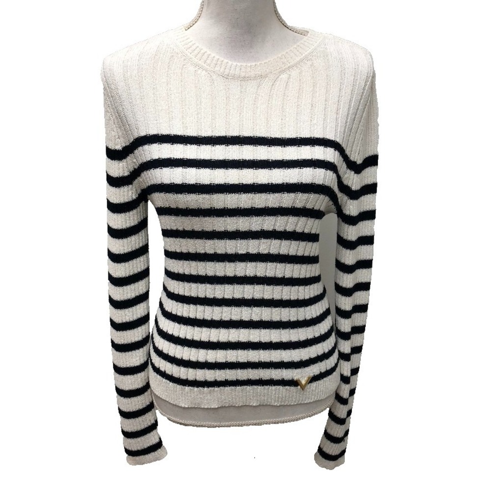 Valentino Ribbed Sweater Jumper Womens Medium White Blue Stripe Nautical Preppy
